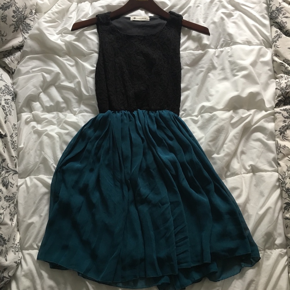 The Impeccable Pig black lace and teal dress